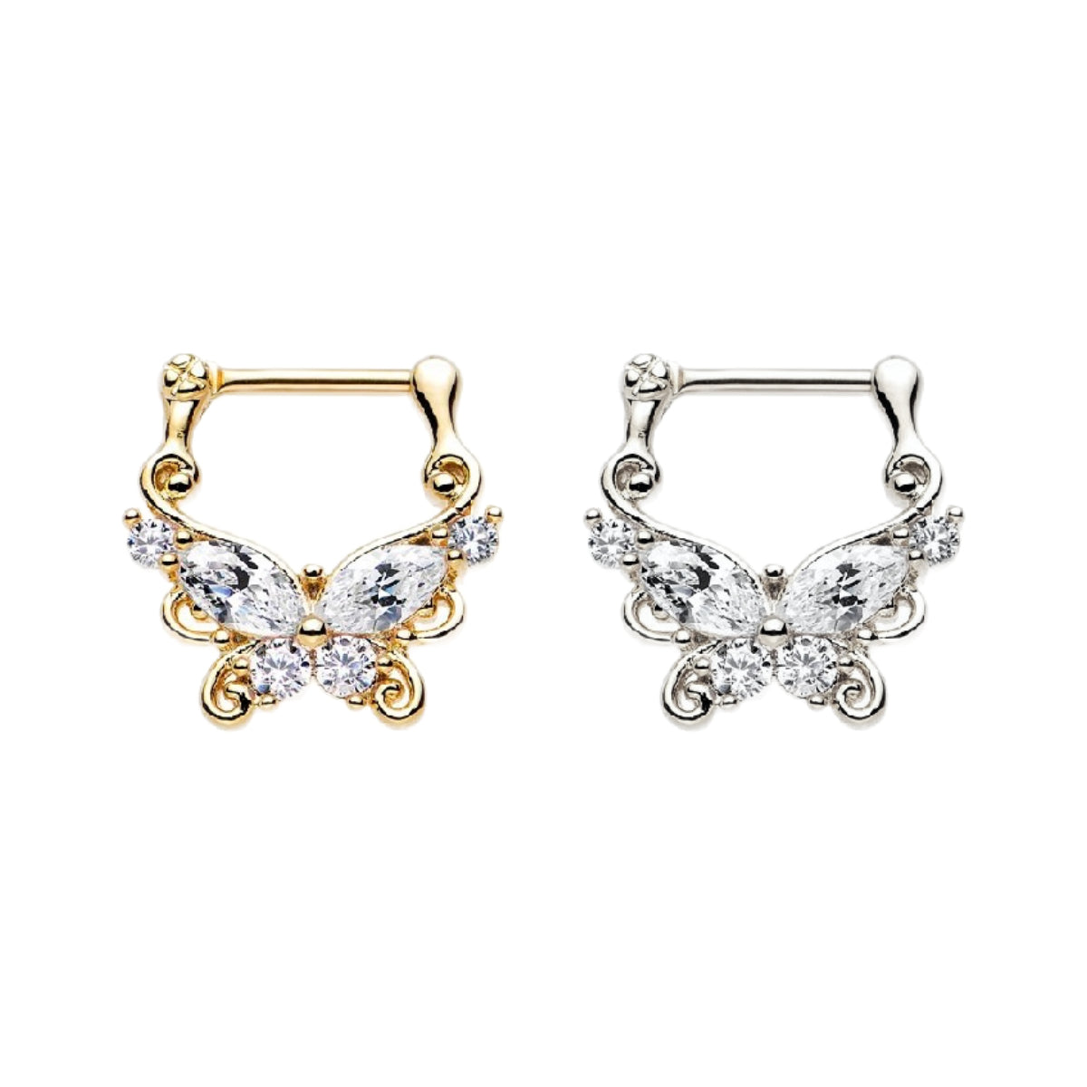 Pair of Diamante Butterfly Clickers in Silver and Gold 8mm