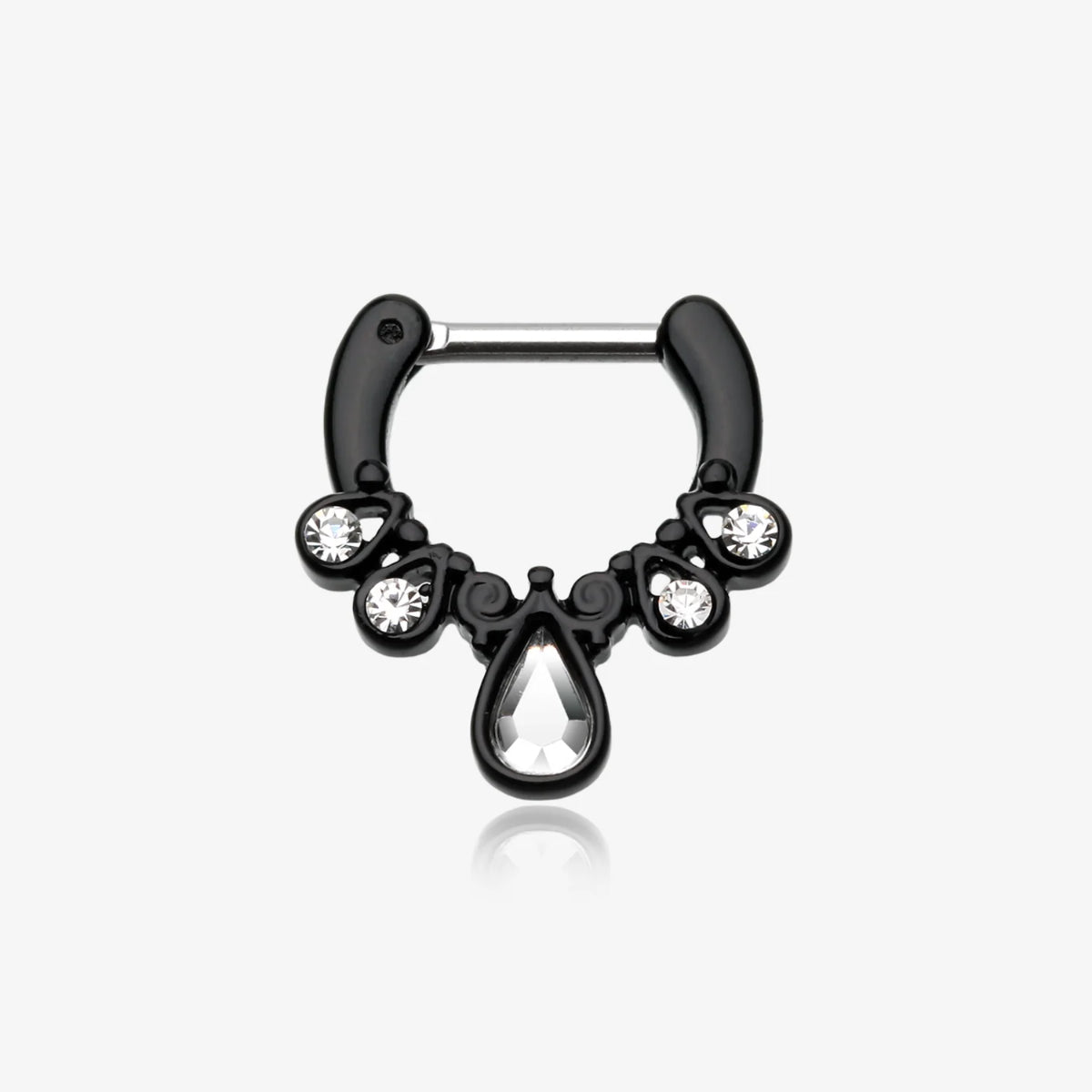 Black Striking Teardrop Diamante Clicker Ring Hoop