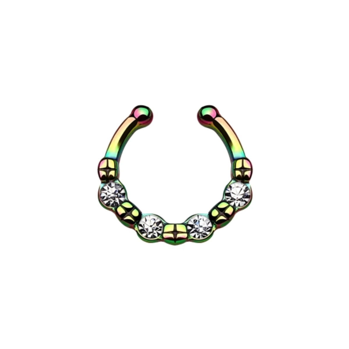 Fake Clicker Ring Anodised in Green & Purple Hues with Diamantes