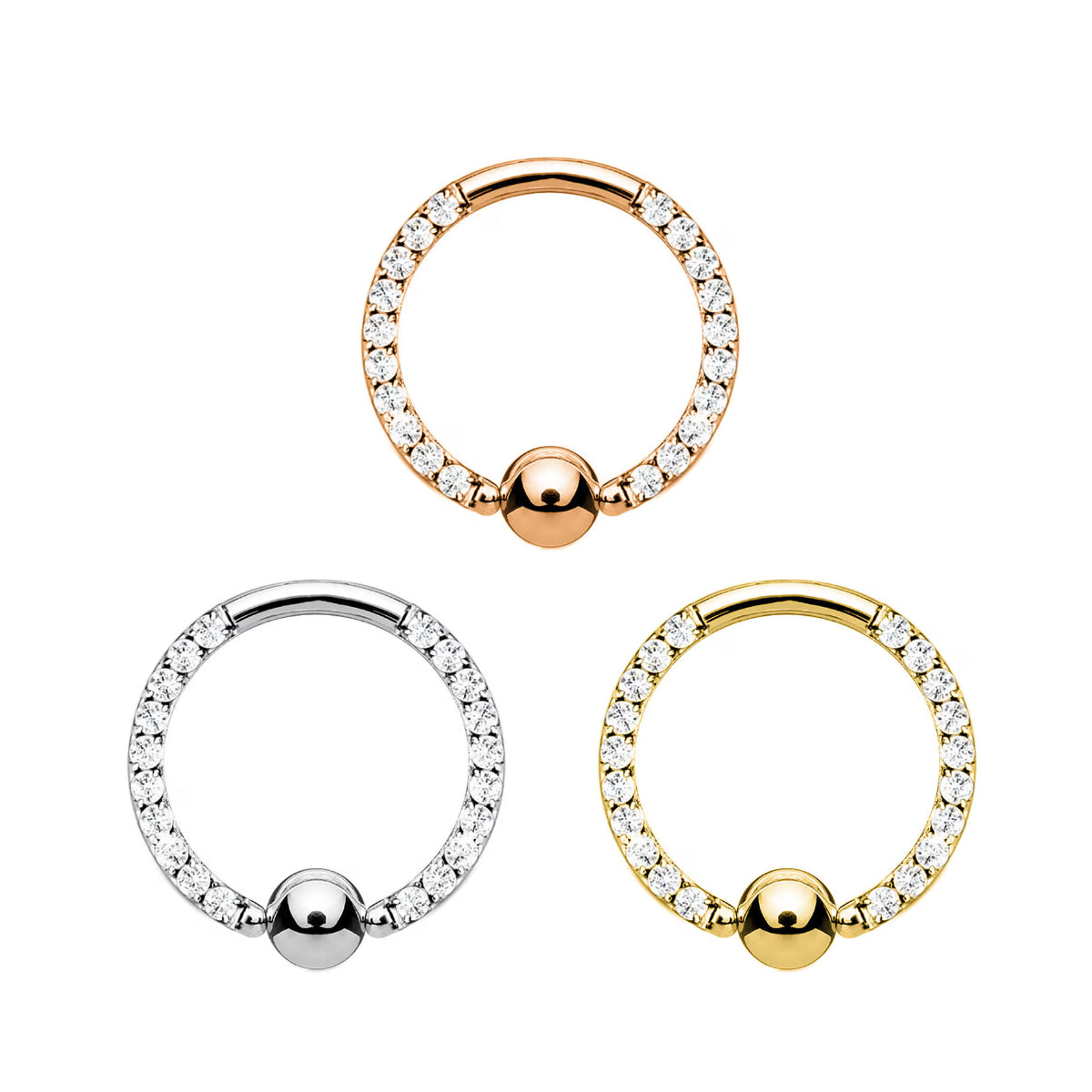 BCR Diamante Ring With Ball 8mm Silver, Gold and Rose Gold Hoop