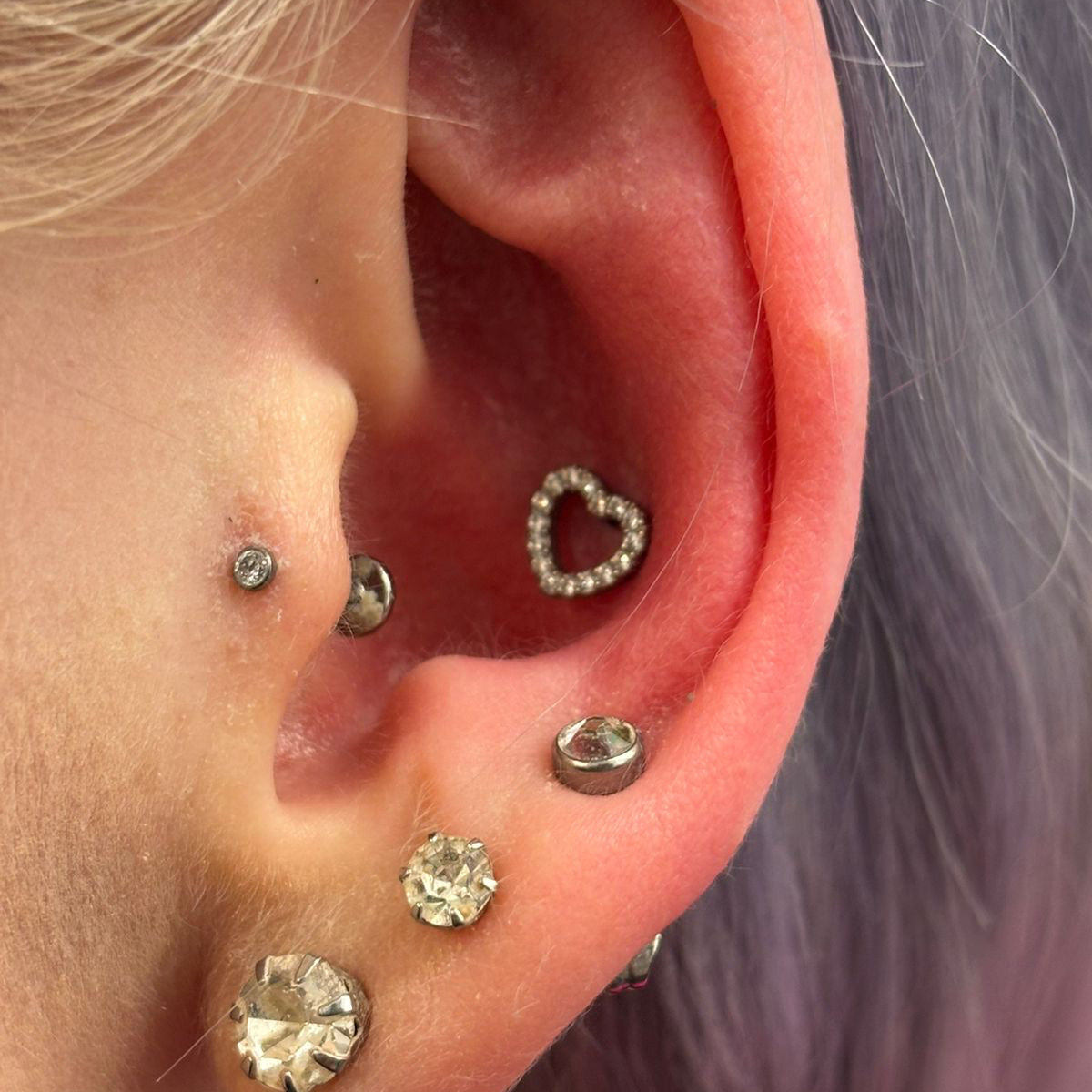 Titanium Threaded CZ Gem Paved Hollow Heart Top