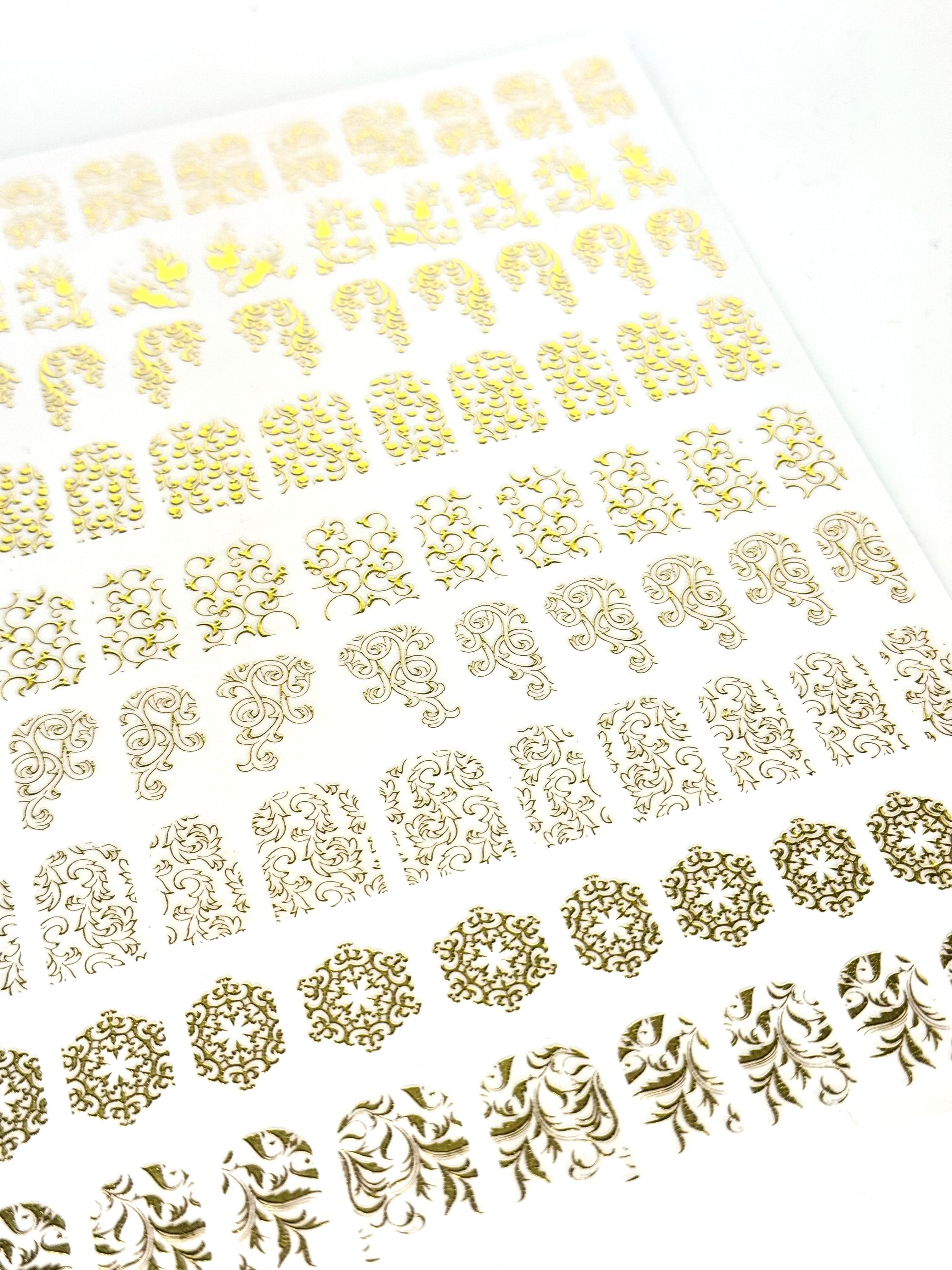 Gold 3D Nail Art Decals - Floral & Swirls Nail Sticker Sheet