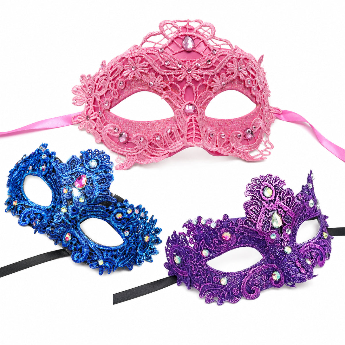 Blue Purple or Pink Detailed Carnival Masquerade Mardi Gras Mask