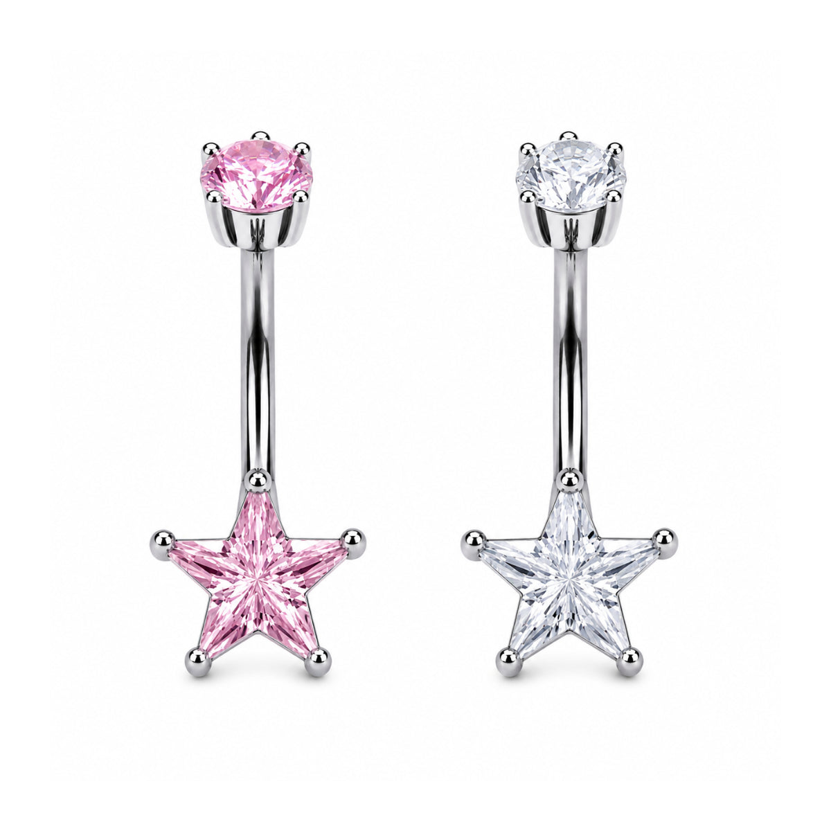 Crystal Star Navel Bar - Various Colours