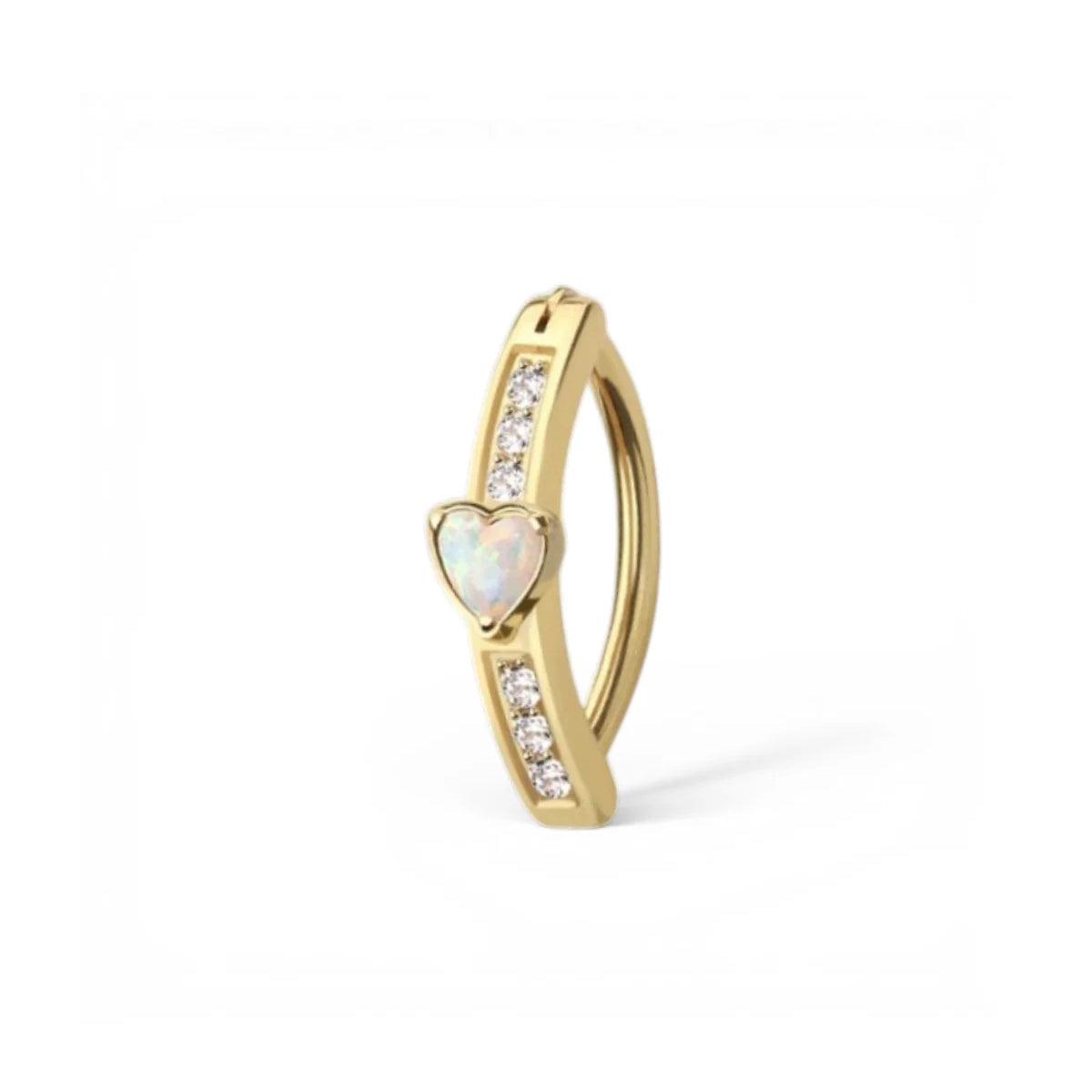 Diamante and Opal Heart Clicker Navel Ring in Silver or Gold 10mm Surgical Steel