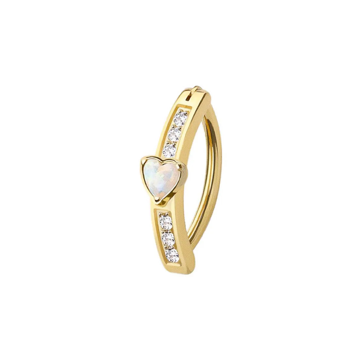 Diamante and Opal Heart Clicker Navel Ring in Silver or Gold 10mm Surgical Steel