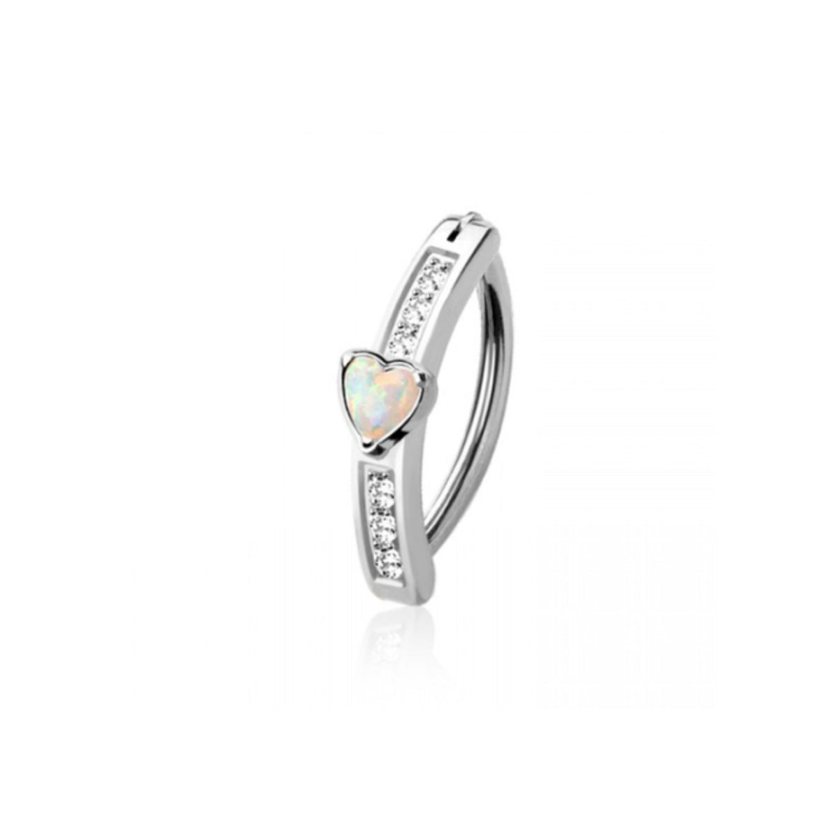 Diamante and Opal Heart Clicker Navel Ring in Silver or Gold 10mm Surgical Steel