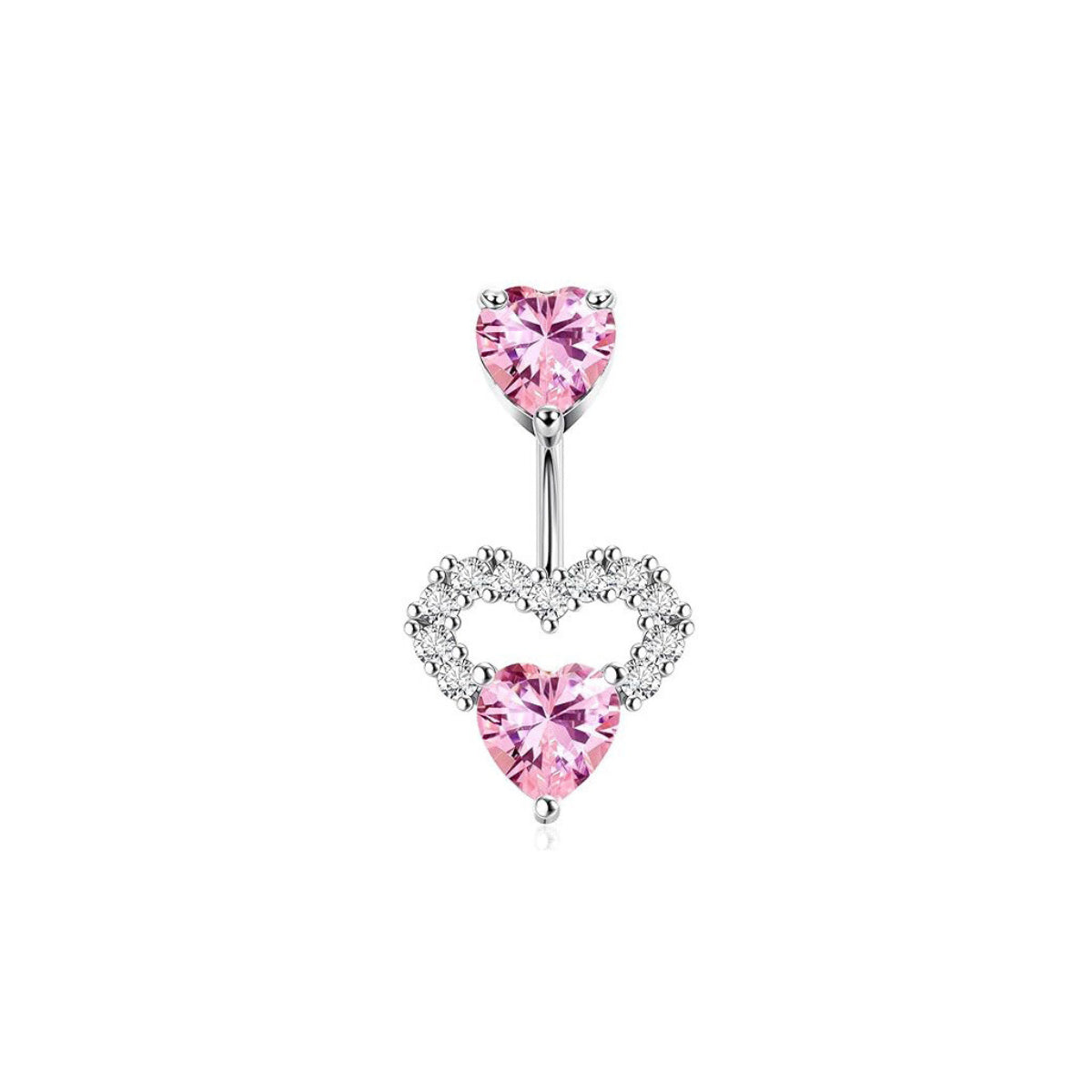 Diamanté Hollow and Point Gem Heart Navel Bar 10mm