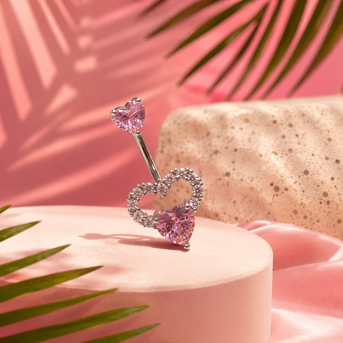 Diamanté Hollow and Point Gem Heart Navel Bar 10mm