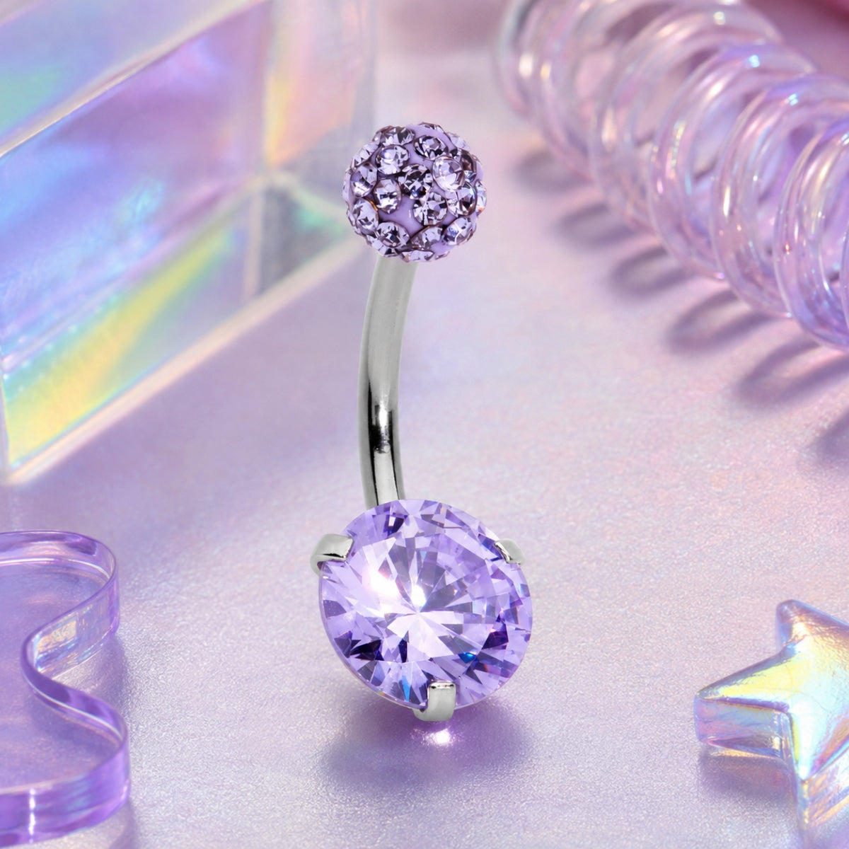 Lilac Round Gem Navel Bar 12mm