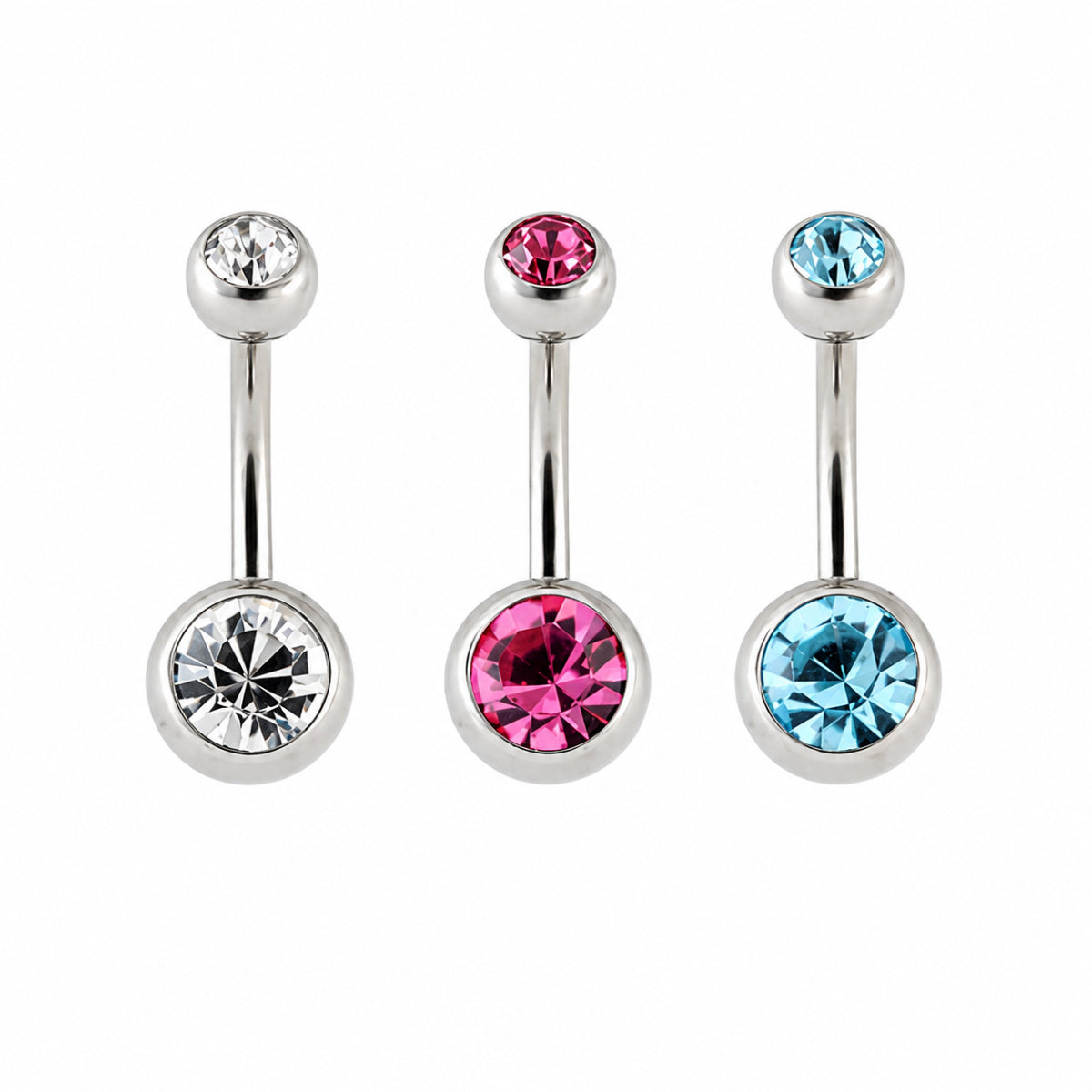 Multicolour Crystal Gem Navel Bars 3pk