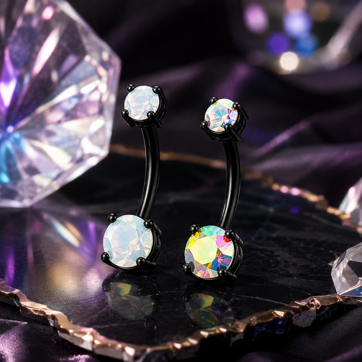 Black and Iridescent Navel Bar 10mm