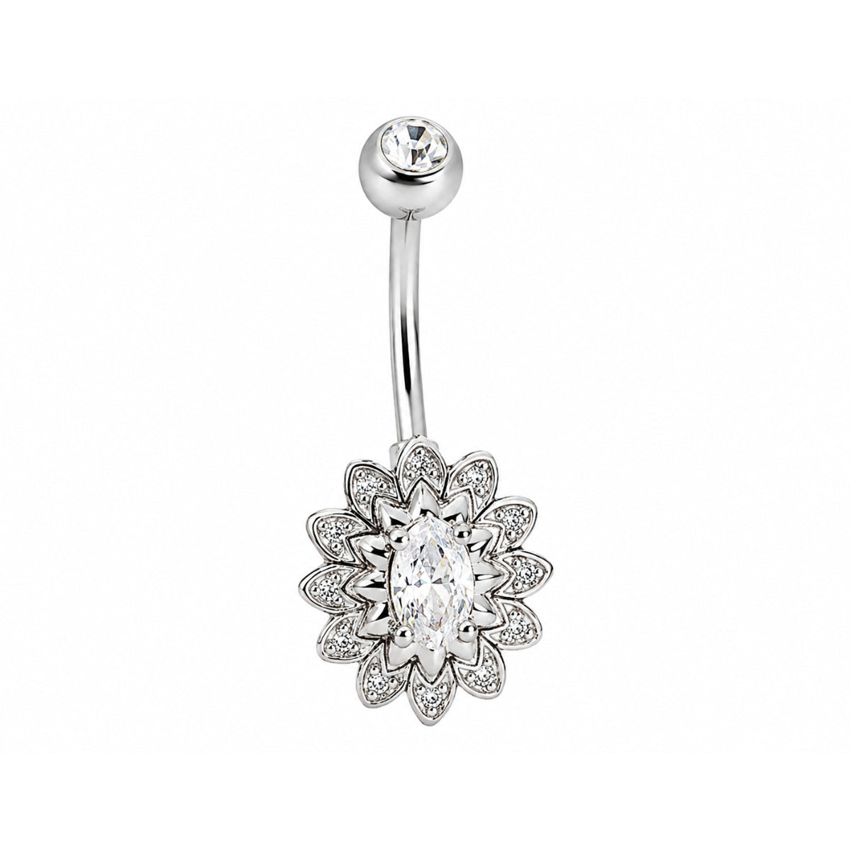 Stunning Silver Floral Point Navel Bar