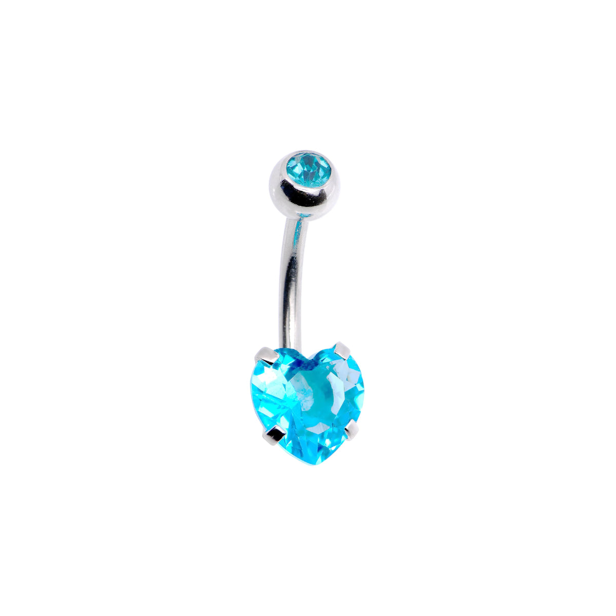 Heart Gem Navel Bar Aqua or Pink 10mm Surgical Steel