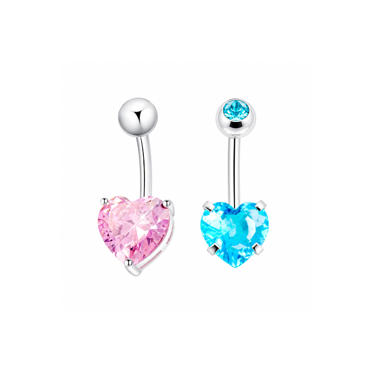 Heart Gem Navel Bar Aqua or Pink 10mm Surgical Steel