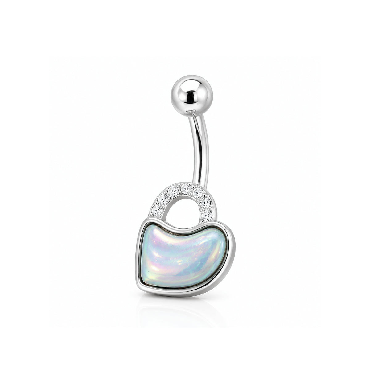 Silver & Half Opal Heart Navel Bar