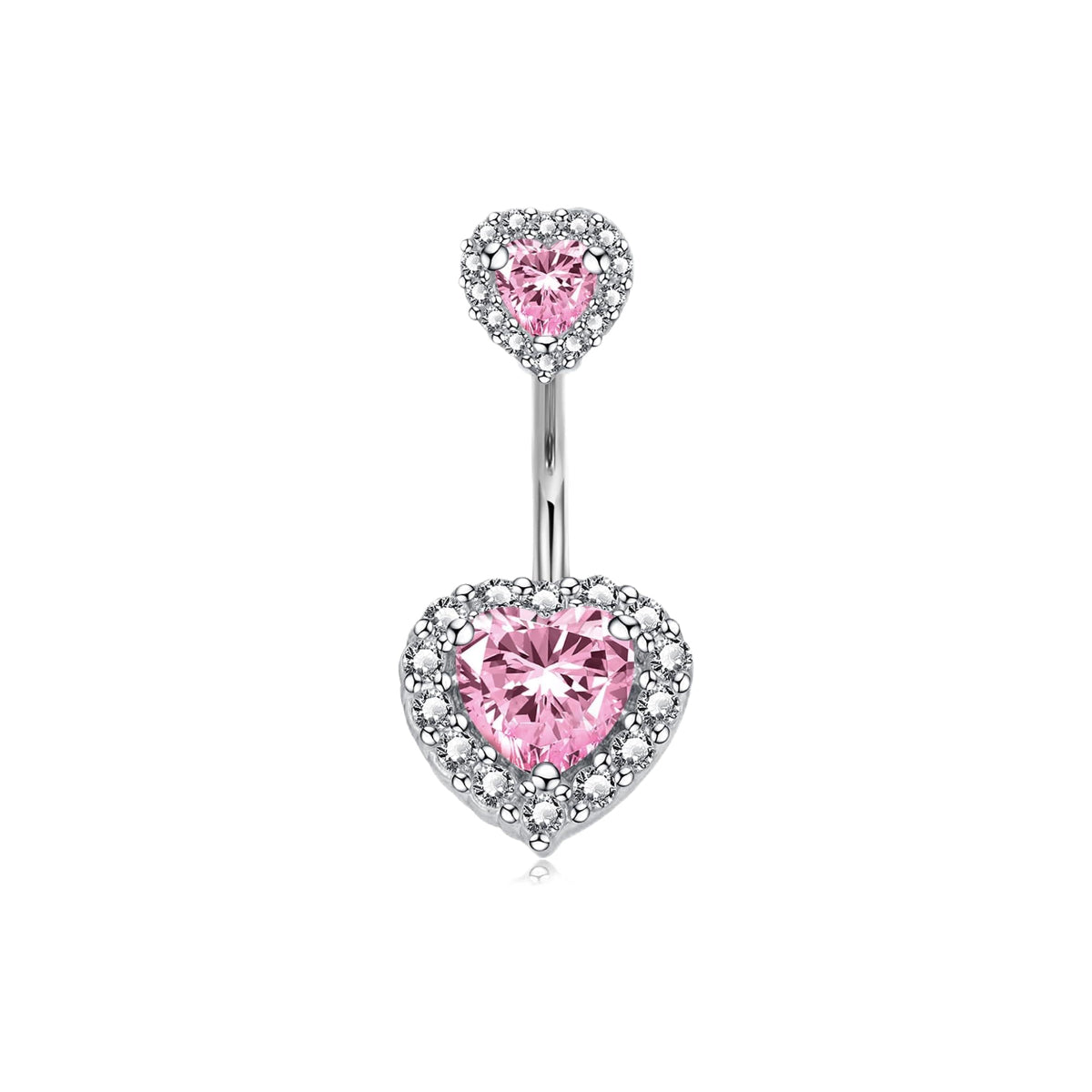 Sparkle Crystal Pink Heart Navel Bar 10mm Surgical Steel