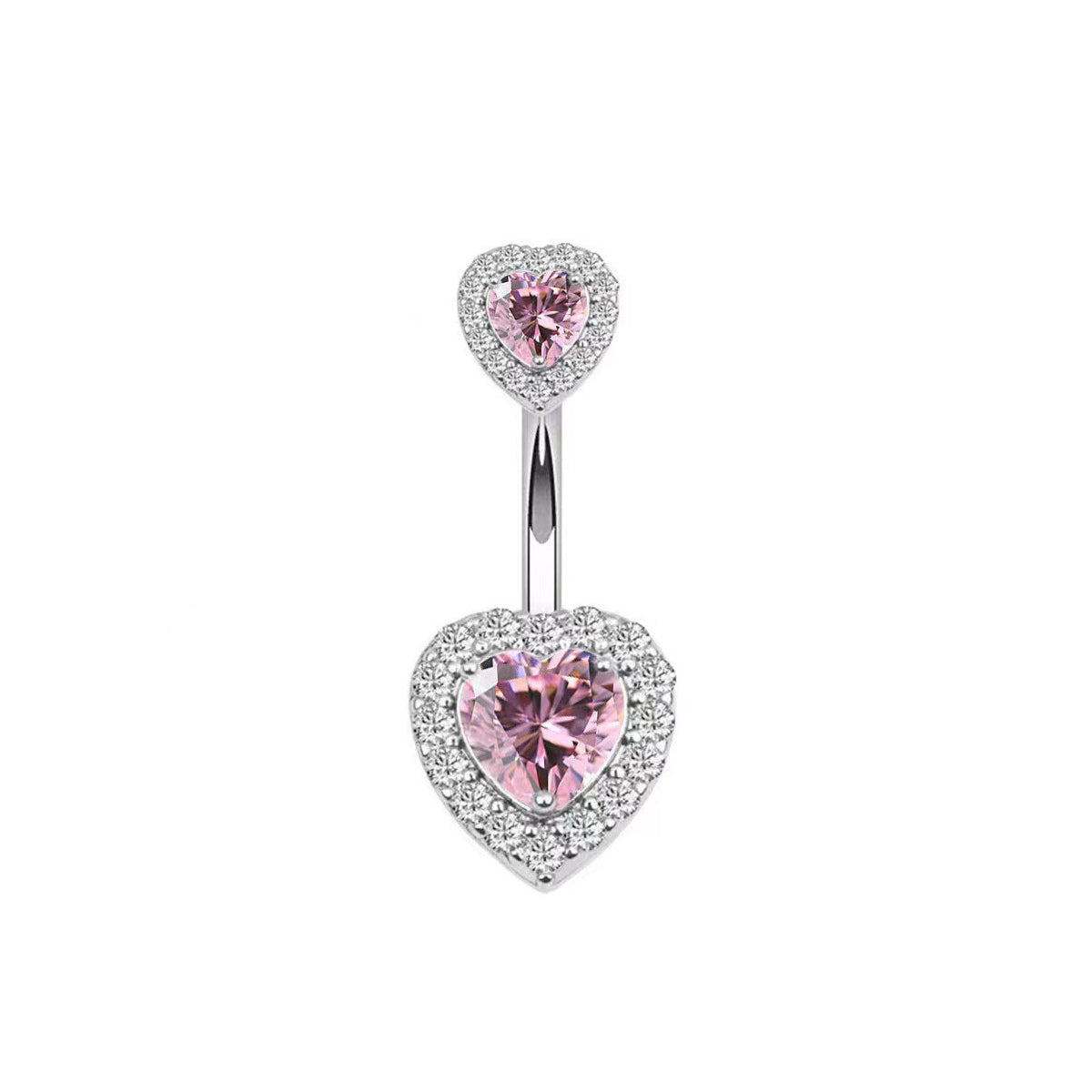 Sparkle Crystal Pink Heart Navel Bar 10mm Surgical Steel