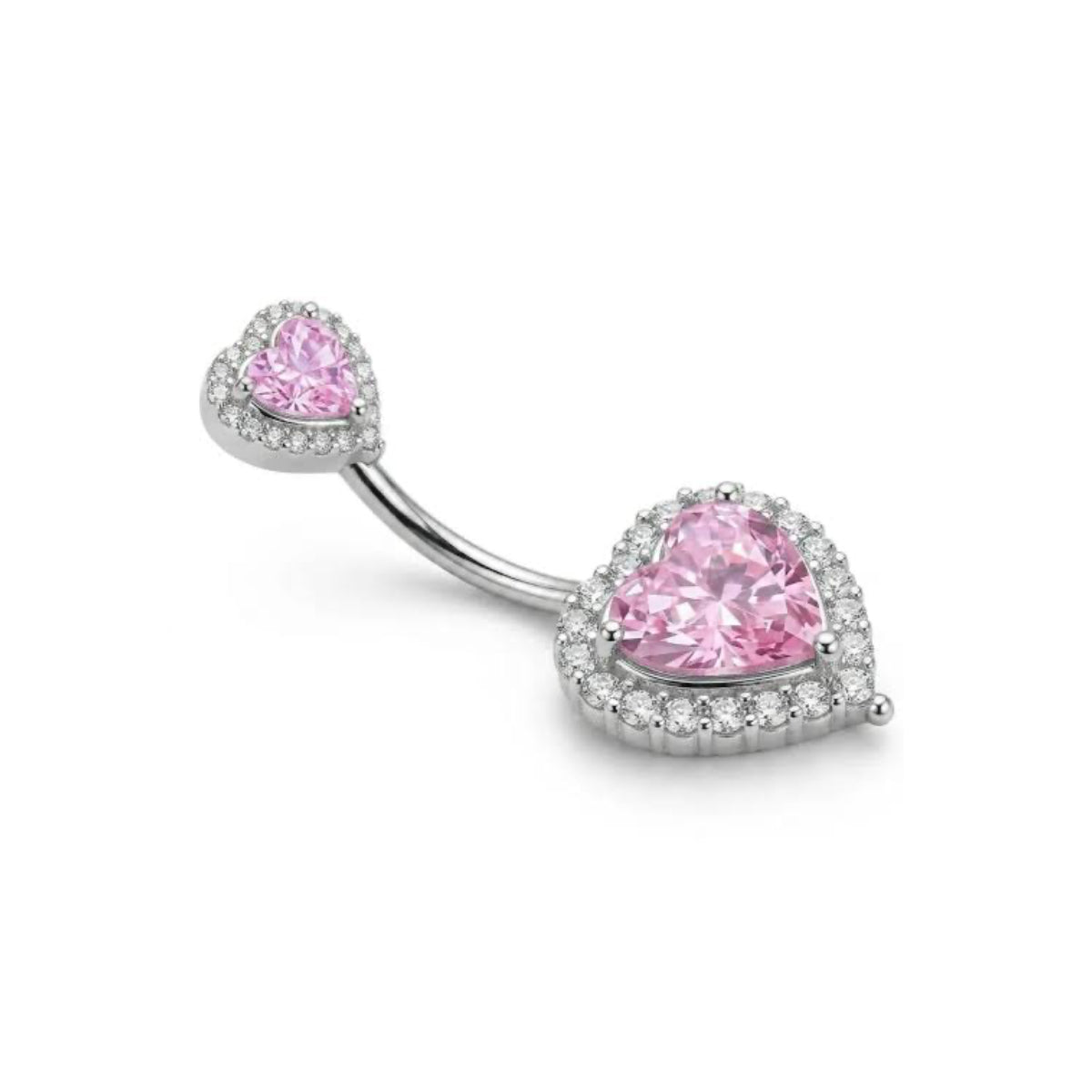Sparkle Crystal Pink Heart Navel Bar 10mm Surgical Steel