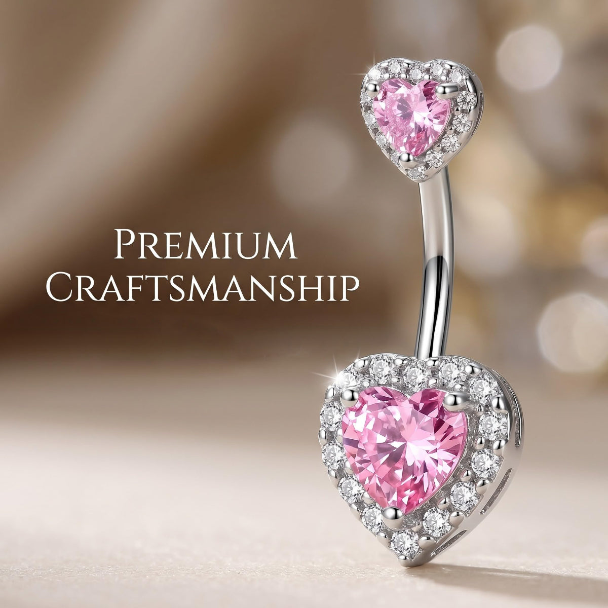 Sparkle Crystal Pink Heart Navel Bar 10mm Surgical Steel