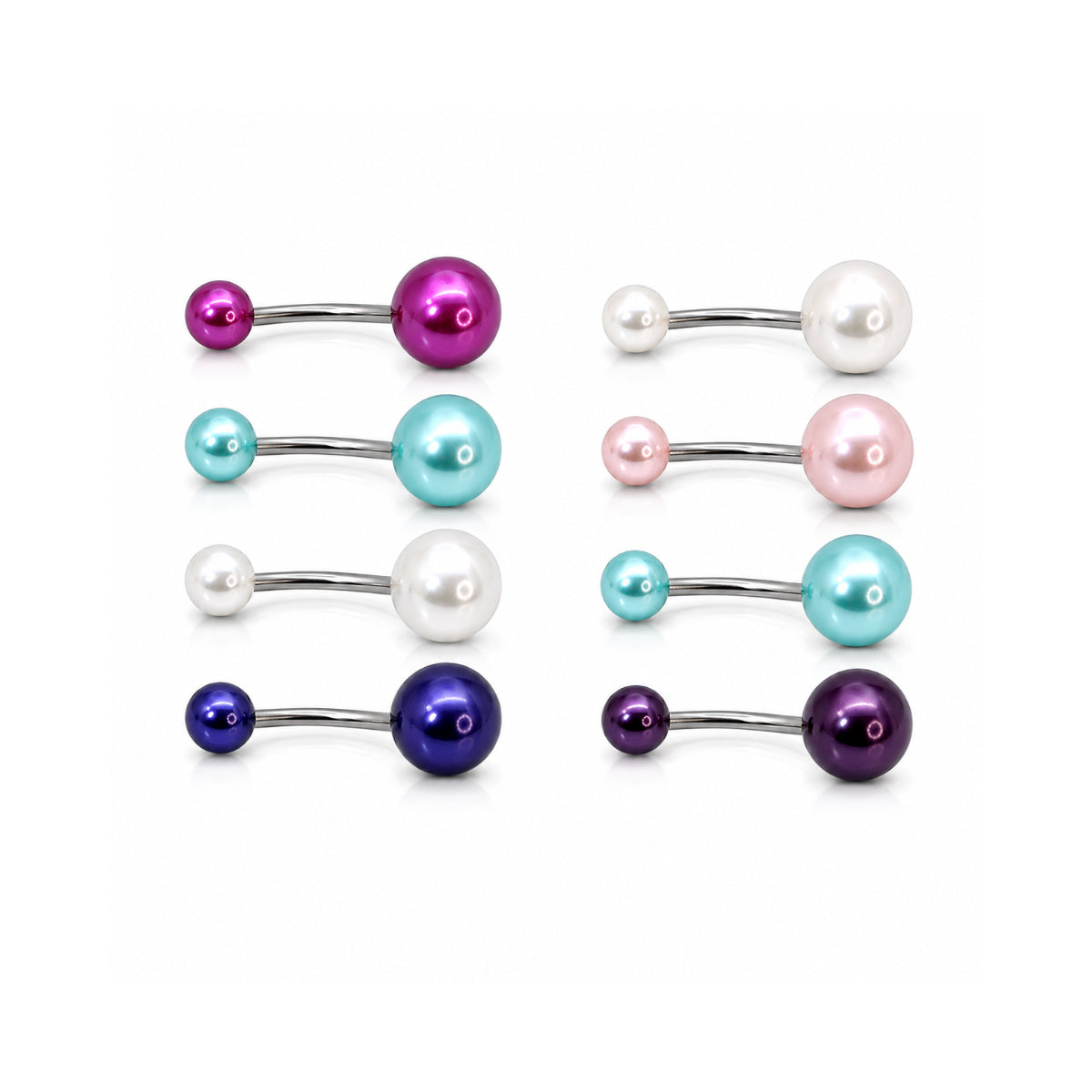 Pearlized Silver Navel Bars 4pk 10mm
