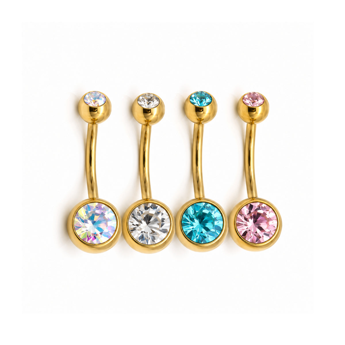 Gold and Coloured Gems Navel Bars 4pk 10mm