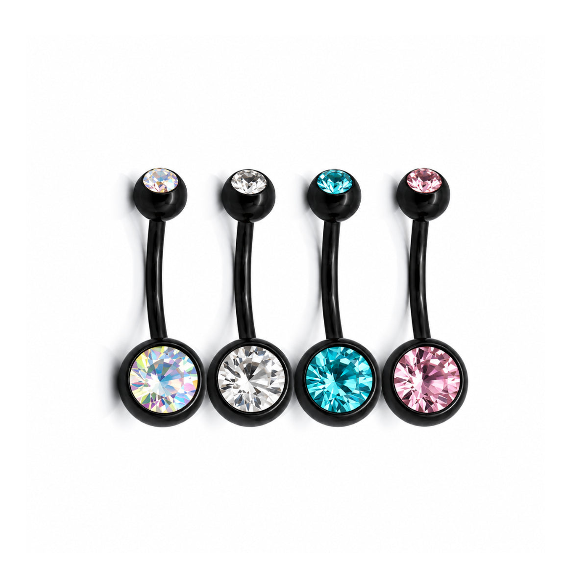 Black and Coloured Gems Navel Bars 4pk 10mm