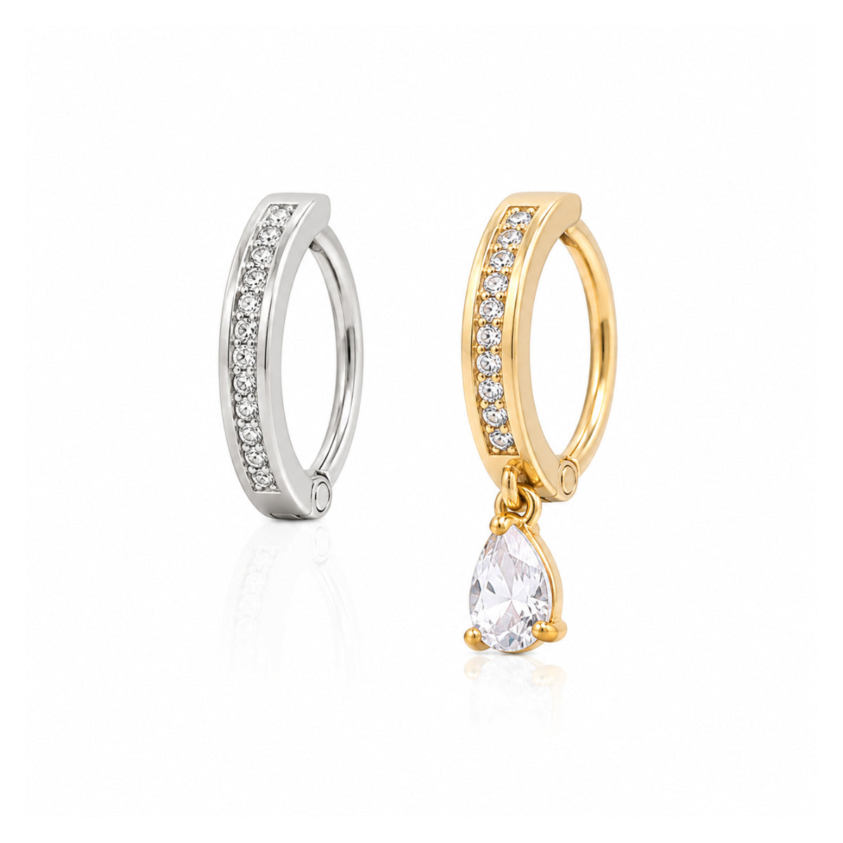 Diamante Clicker Navel Ring in Silver or Gold 10mm