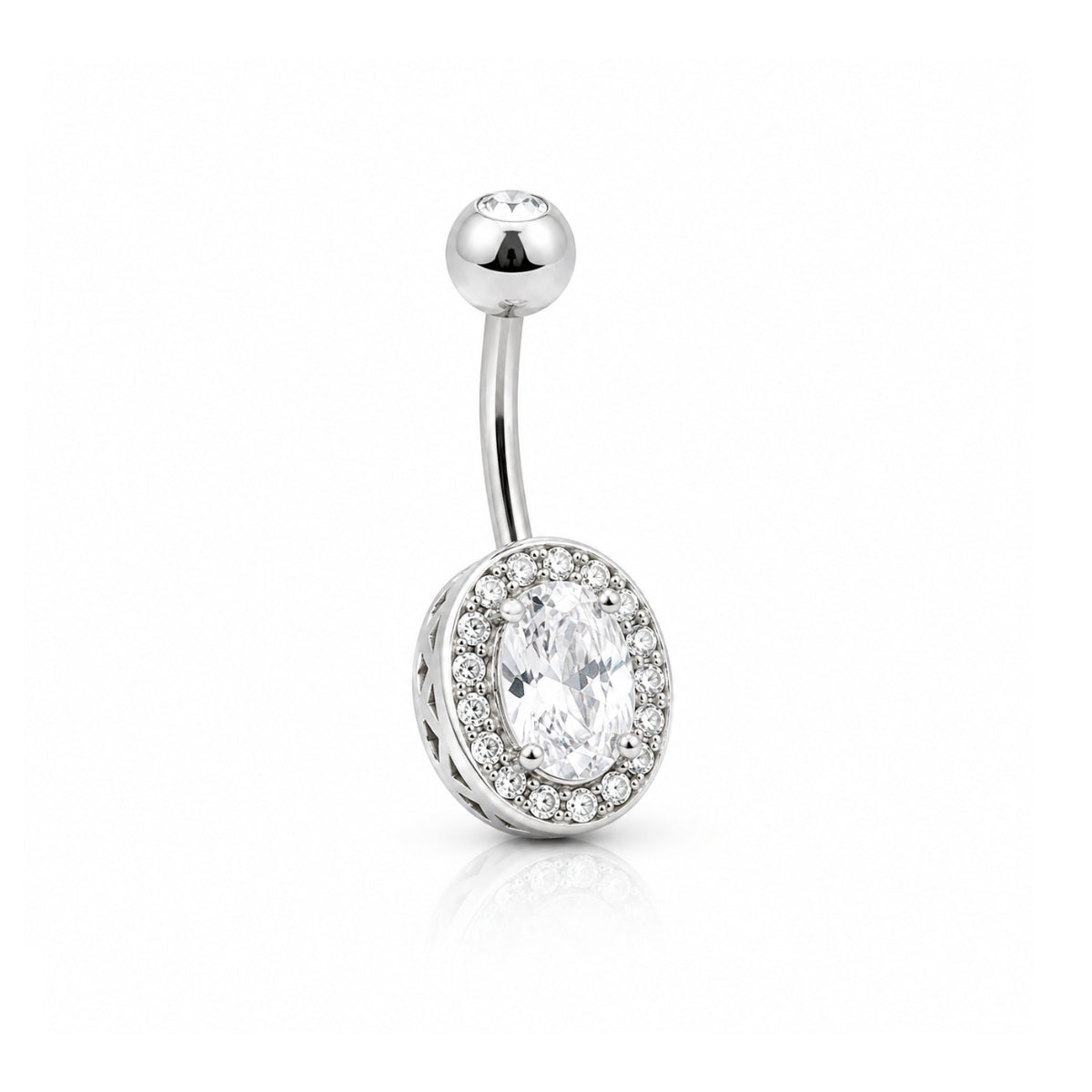 Clear Oval Gem Navel Bar with Diamante's 10mm