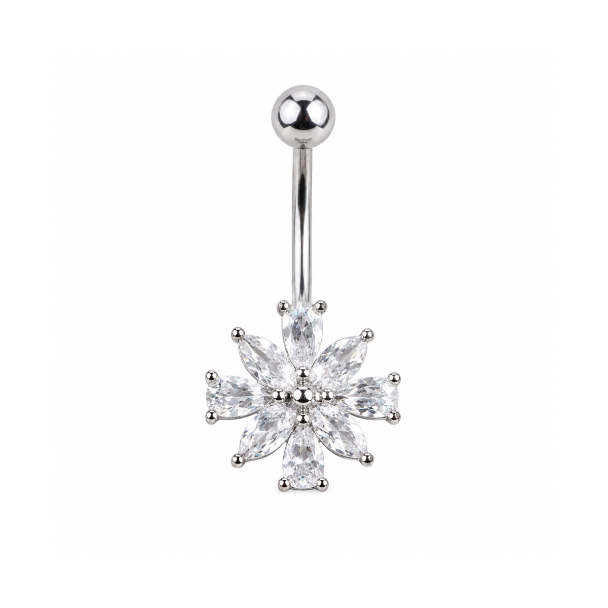 Statement Clear Gem Flower Navel Bar 12mm