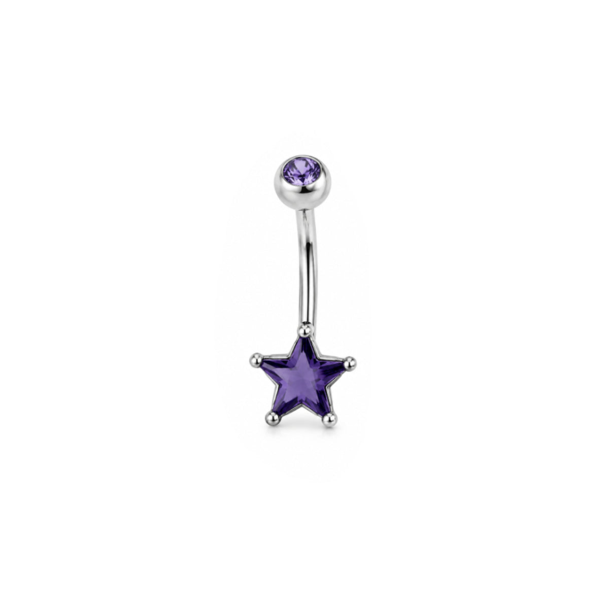 Crystal Star Navel Bar - Various Colours Surgical Steel
