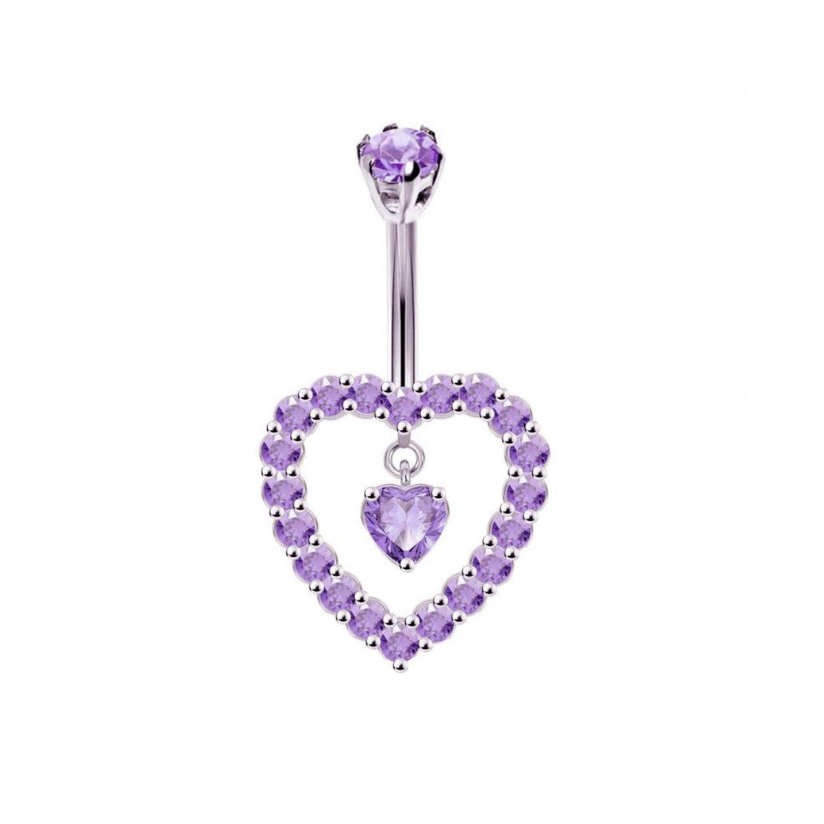 Lilac Gem Heart Frame Dangle Gem Navel Bar