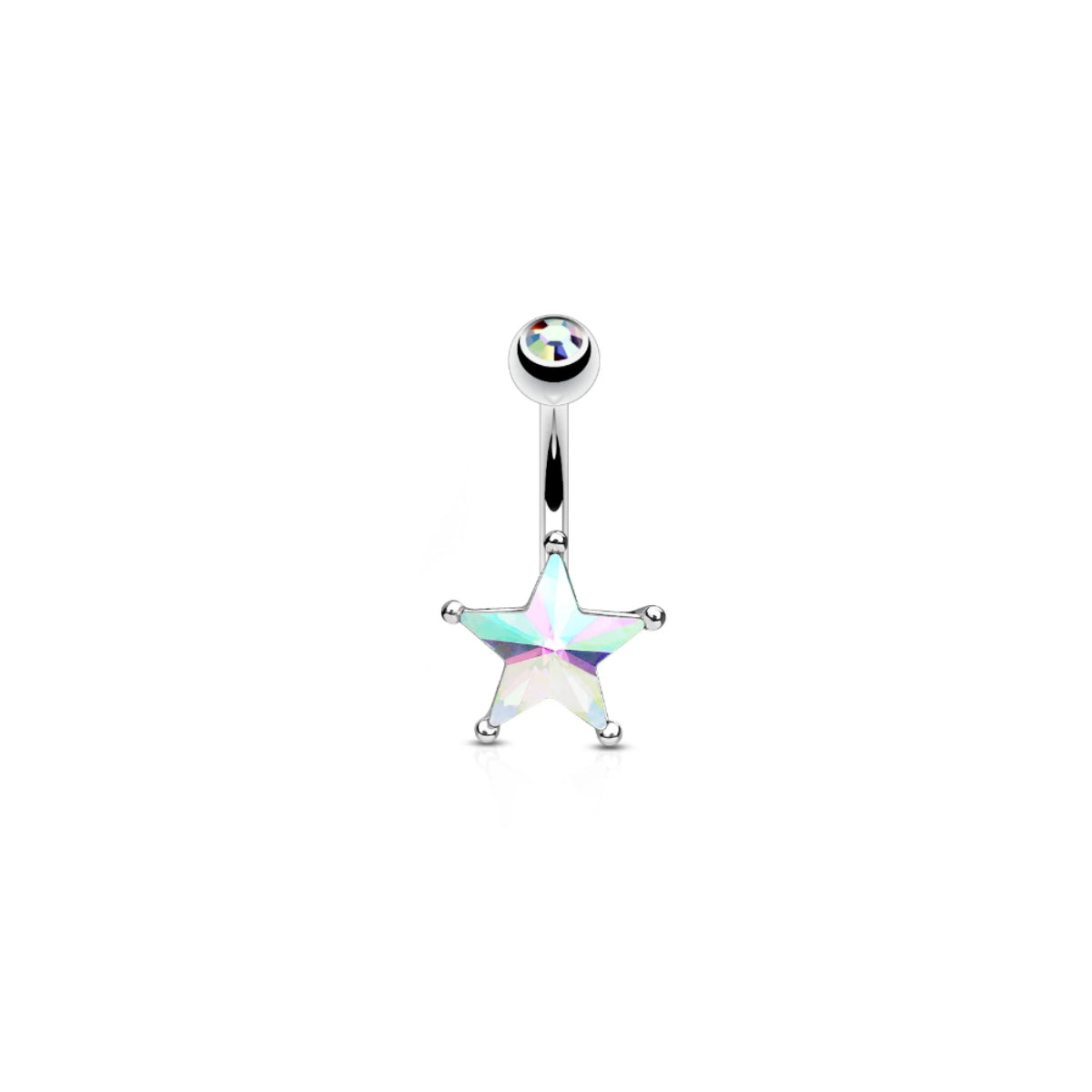 Crystal Star Navel Bar - Various Colours Surgical Steel