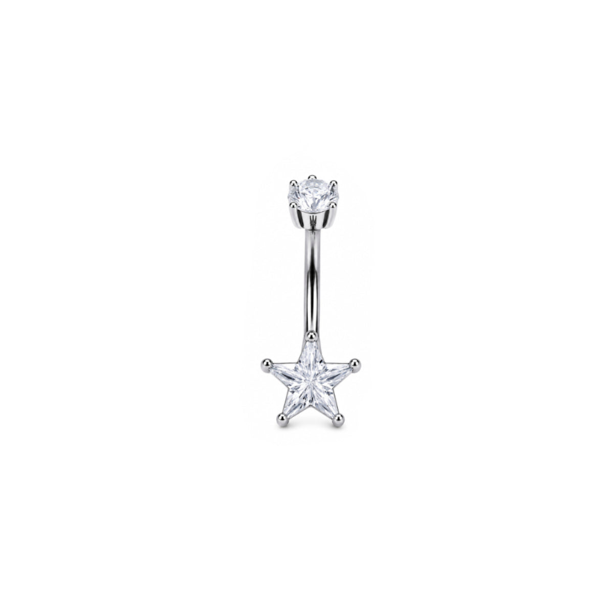 Crystal Star Navel Bar - Various Colours Surgical Steel