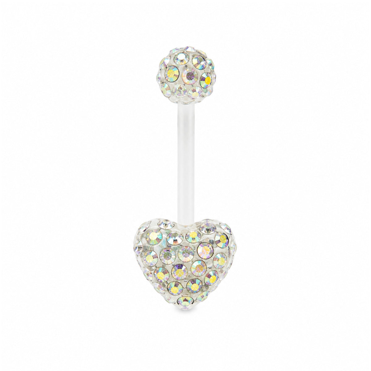 Bio-Plastic Gem Encrusted Heart Navel Bar 12mm or 18mm