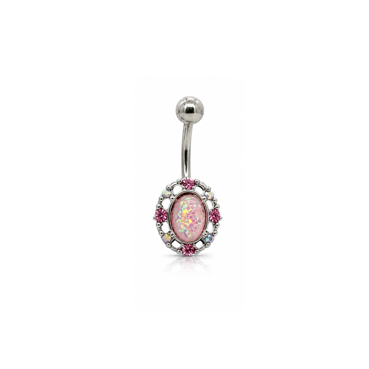 Pink Opal Ornate Frame Navel Bar 10mm Surgical Steel