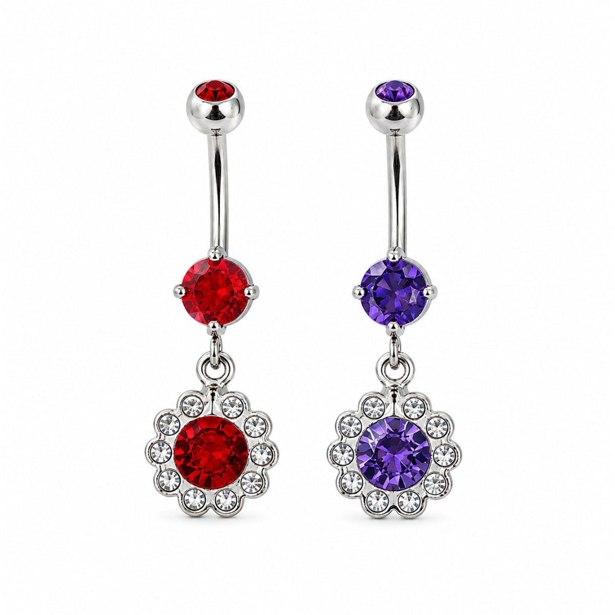 Daisy Gem Dangle Navel Bar 10mm 2 Pack