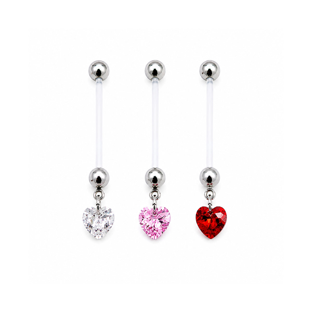 Maternity Gem Heart Dangle Navel Bar Set of 3 22mm