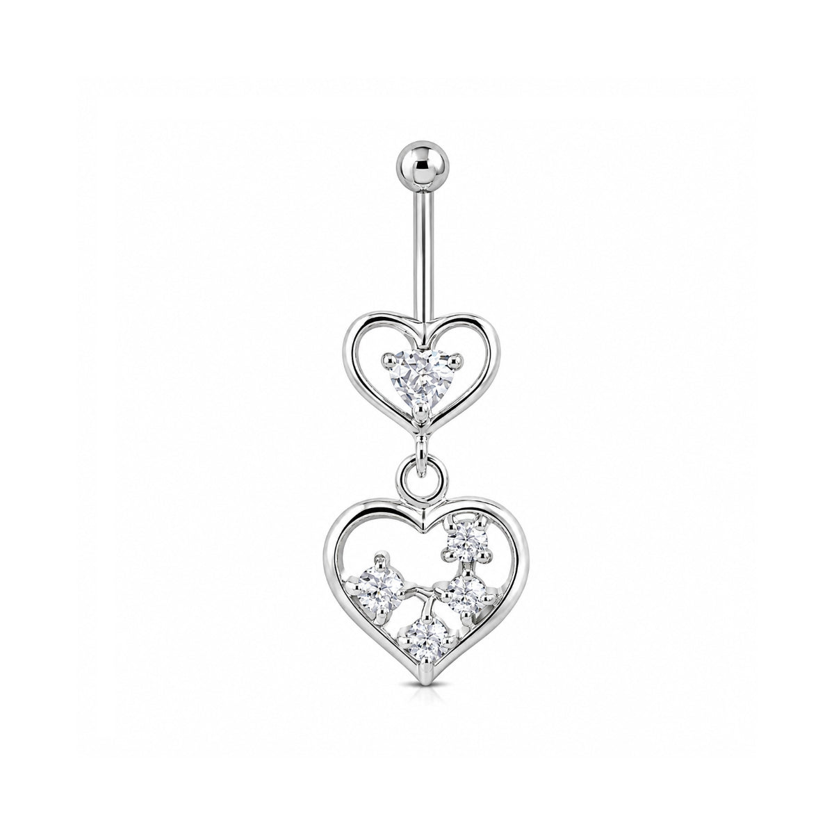 Silver Heart Dangle Navel Bar 10mm