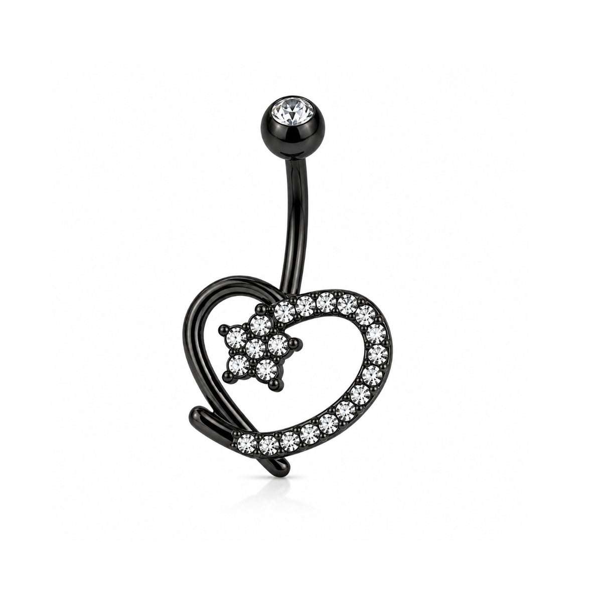 Black Flower Heart Navel Bar 10mm