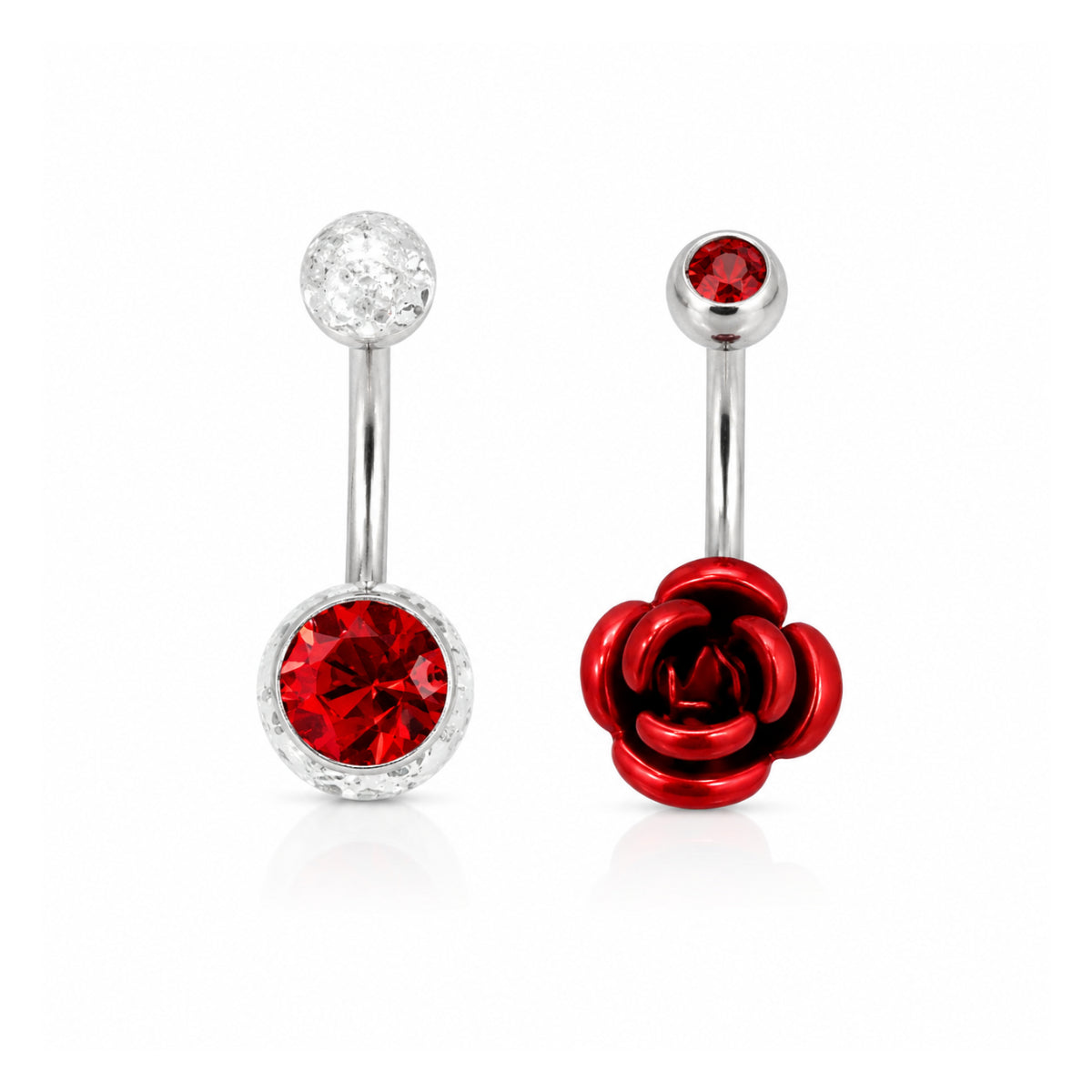 Red Rose and Glitter Navel Bar 2pk 10mm