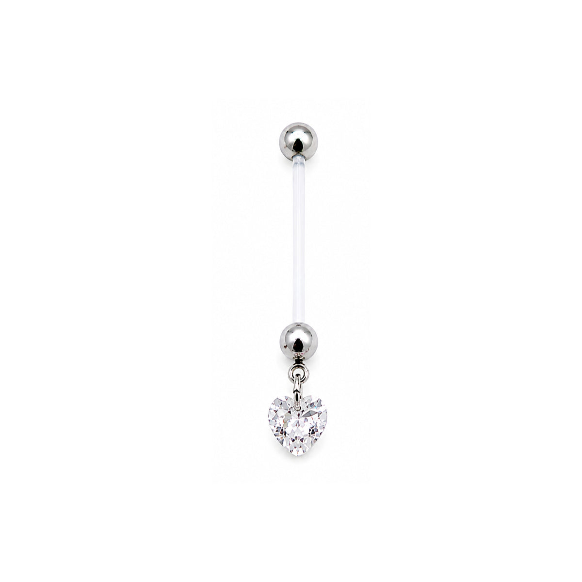 Maternity Gem Heart Dangle Navel Bar 22mm Clear or Pink
