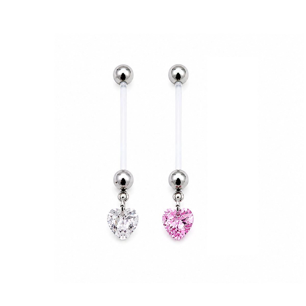 Maternity Gem Heart Dangle Navel Bar 22mm Clear or Pink