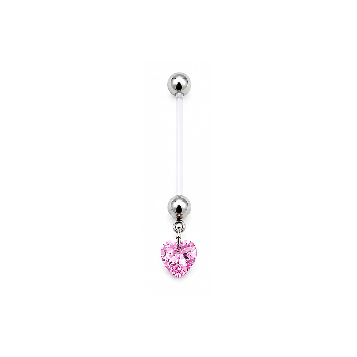 Maternity Gem Heart Dangle Navel Bar 22mm Clear or Pink
