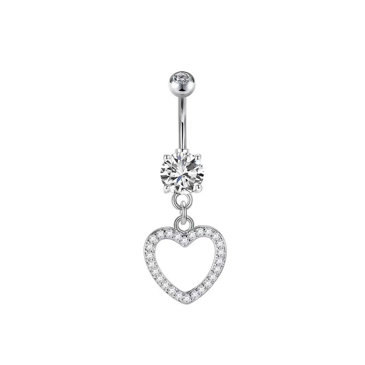 Sparkly Dangle Hollow Heart Navel Bar Surgical Steel 10mm