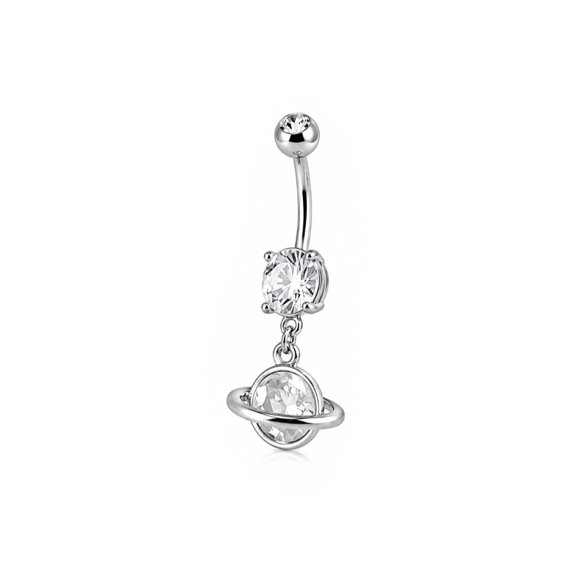 Saturn Dangle Navel Bar 10mm Surgical Steel Silver or Rose Gold
