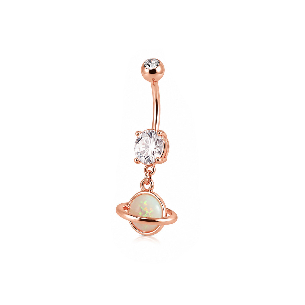 Saturn Dangle Navel Bar 10mm Surgical Steel Silver or Rose Gold