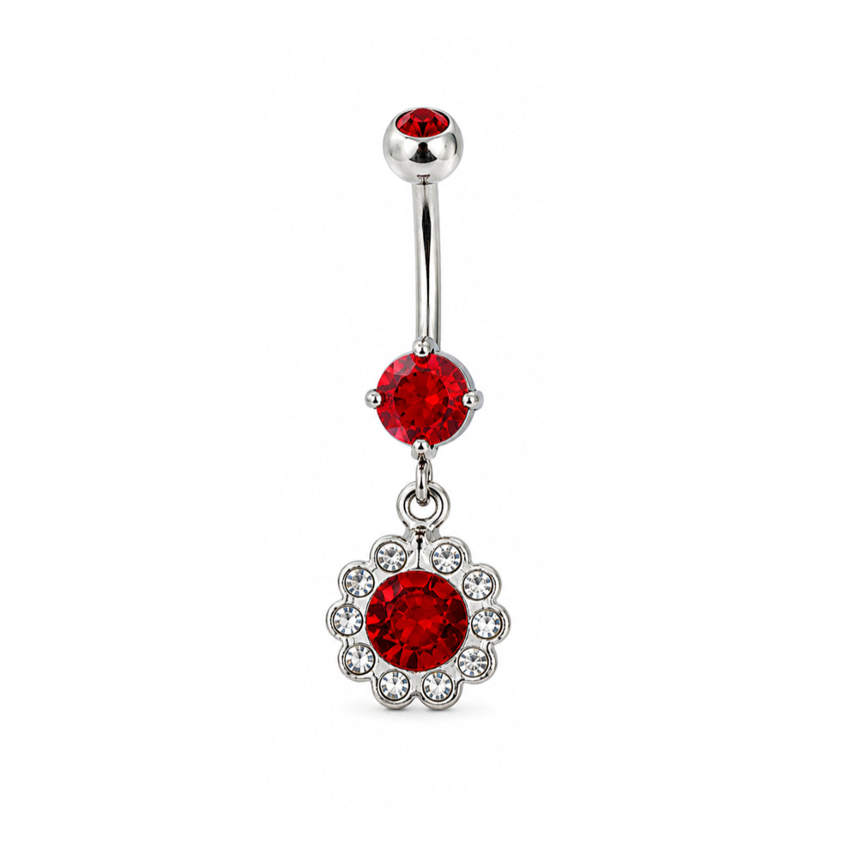 Daisy Gem Dangle Navel Bar 10mm Surgical Steel Red or Purple