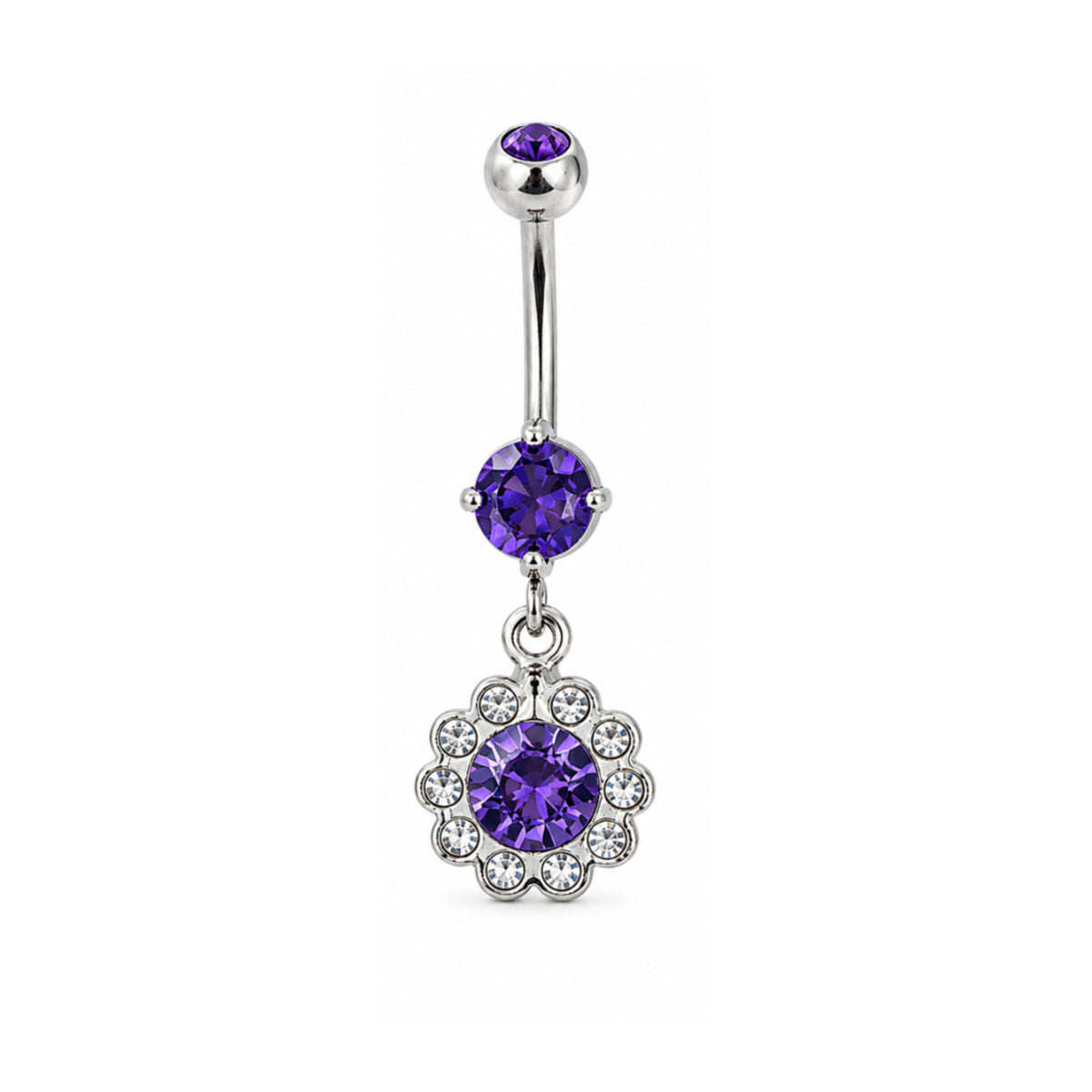 Daisy Gem Dangle Navel Bar 10mm Surgical Steel Red or Purple