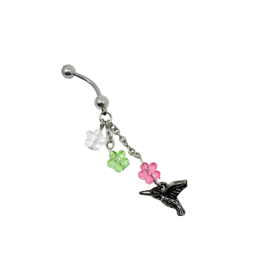 Kingfisher and Flower Dangle Charm Navel Bar